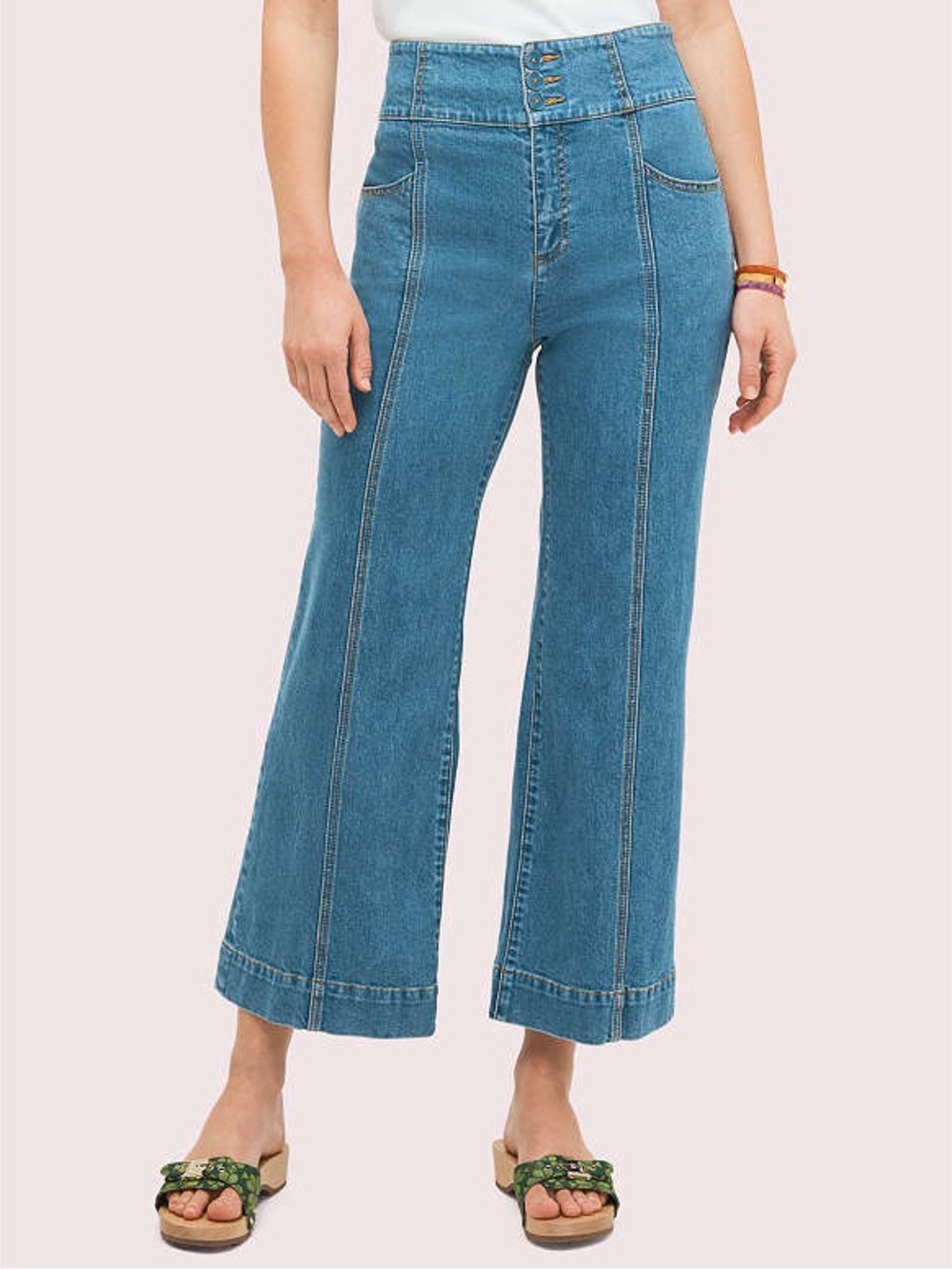 Kate Spade Triple Button High Waisted Flare Denim Crop Jeans NWOT 25